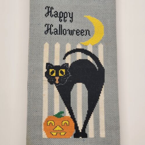 Happy Halloween Counted Cross Stitch Chart & Black Scroll Bell Pull Hanger 7x18"