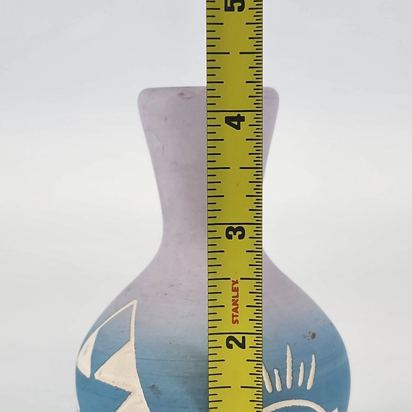 Sioux Pottery Bud Vase High Elk Native American Art Blue Purple 4.5" Signed GUC