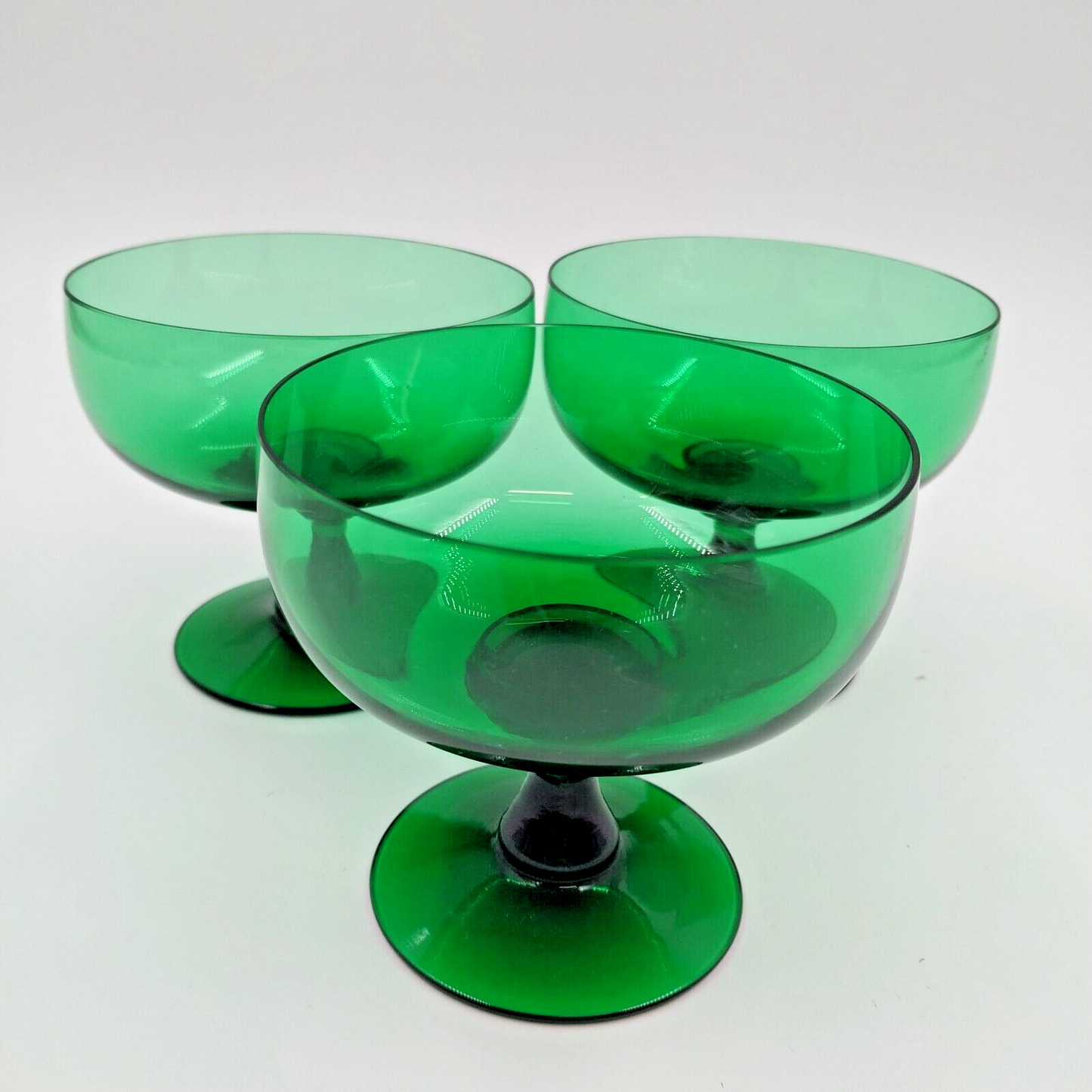 Set of 3 Sherbet Cups Green Depression Stemmed Foot Uranium Glass 3.5" VTG