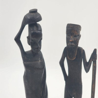 Hand Carved Ebony Tribal African Kenyan Man Woman Figurine 15"