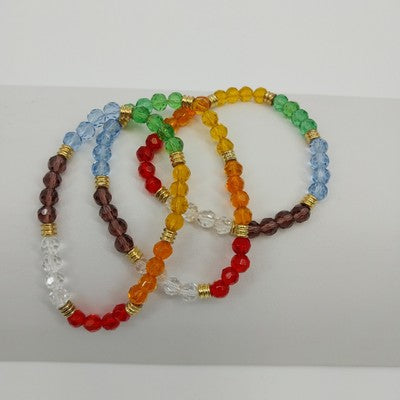 Set of 4 Multicolor Bracelet Acrylic Faux Pearl Faceted Glass Beads Gold Tone 7"