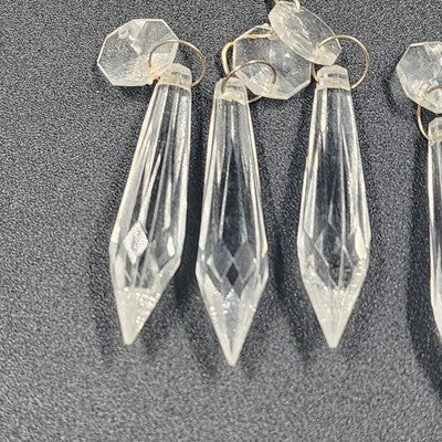6 Rock Icicle Spear Crystal Plastic Chandelier Prisms 2" Ocatagon Accent & Wire