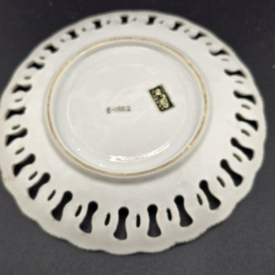 Inarco Tea Cup E-1052 Saucer E-1662 Lusterware Roses Reticulated Edge Japan