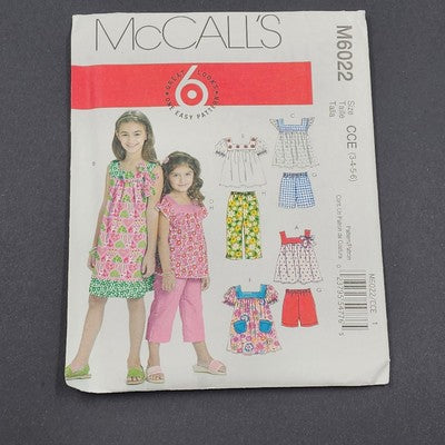 McCalls M6022 Sewing Pattern 2012 Uncut Girls Tops Pants Dresses Size CCE 3-6