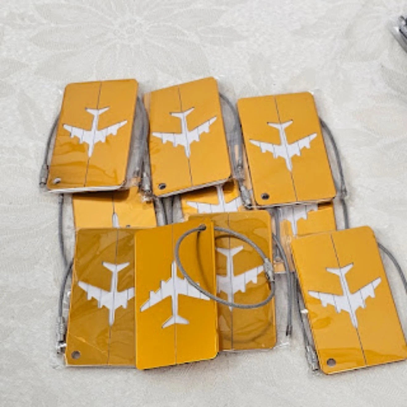 Metallic Gold Traveler Aluminum 10 pc Luggage Tags Traveler 3" Cable Loop Lock