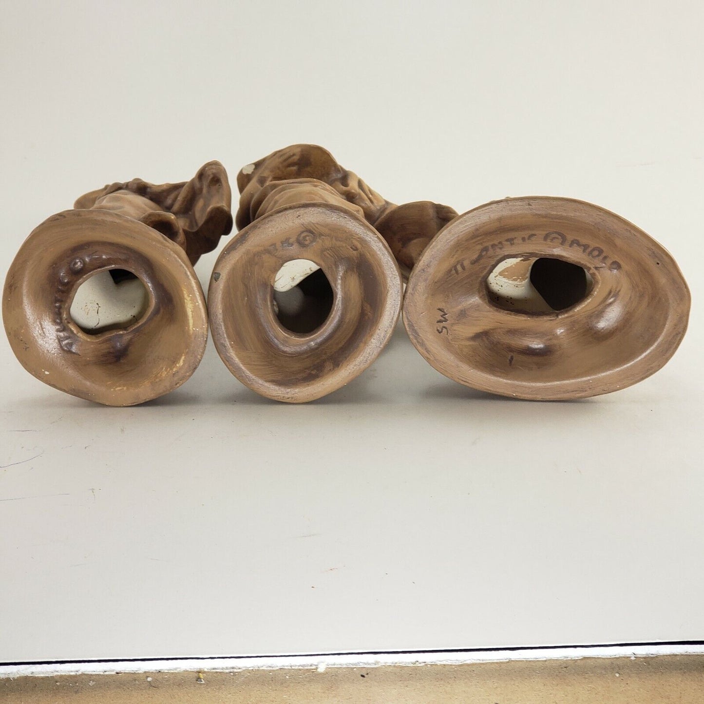 3 Atlantic Mold Ceramic Nativity Figurines Brown Glaze Wisemen & Beggar