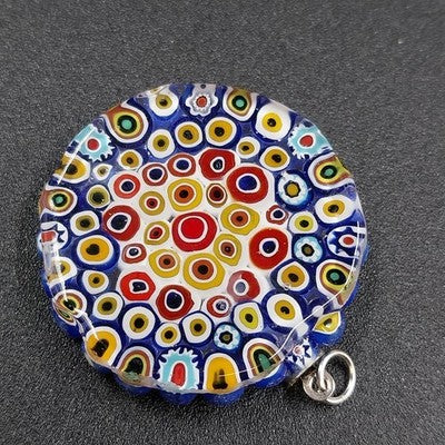 Murano Millefiori Glass Pendant Round Multicolor 1.25" Art Glass Jewelry Handmad