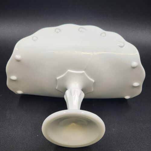 Indiana Teardrop Pattern White Milk Glass Vintage Footed Banana Fruit Bowl 11"L