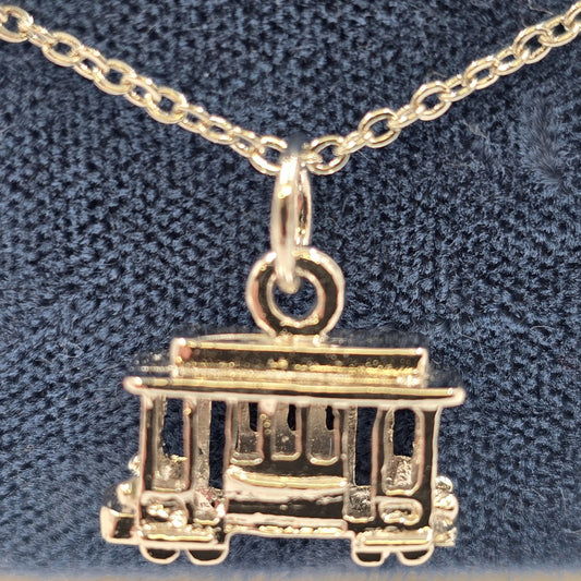Silver Tone San Francisco Cable Car 3D Pendant Chain Necklace