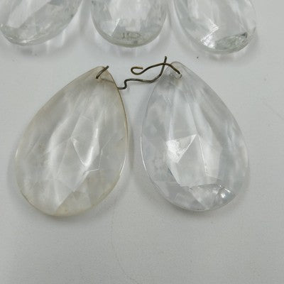 Set of 5 Almond Shaped Prisms Clear Crystal Glass 1.5" with Wire Connectors Vtg
