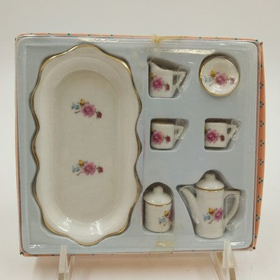 Ranger Miniature Tea Set 510 Pink Roses Polyresin w/ Box Decor