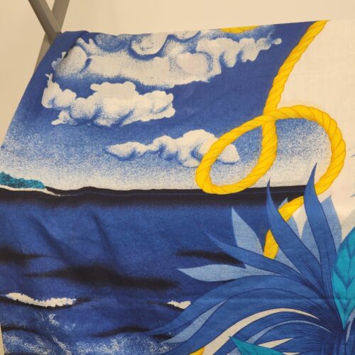 Multicolor Tropical Scene Linen Tablecloth 60 x 44 inches Vintage Lightly Used