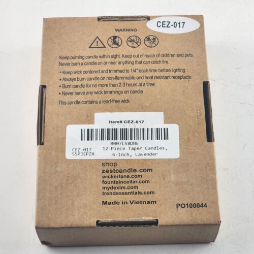 Lavender 6" Taper Candles Zest Candle Co Box of Eleven Candles New Old Stock