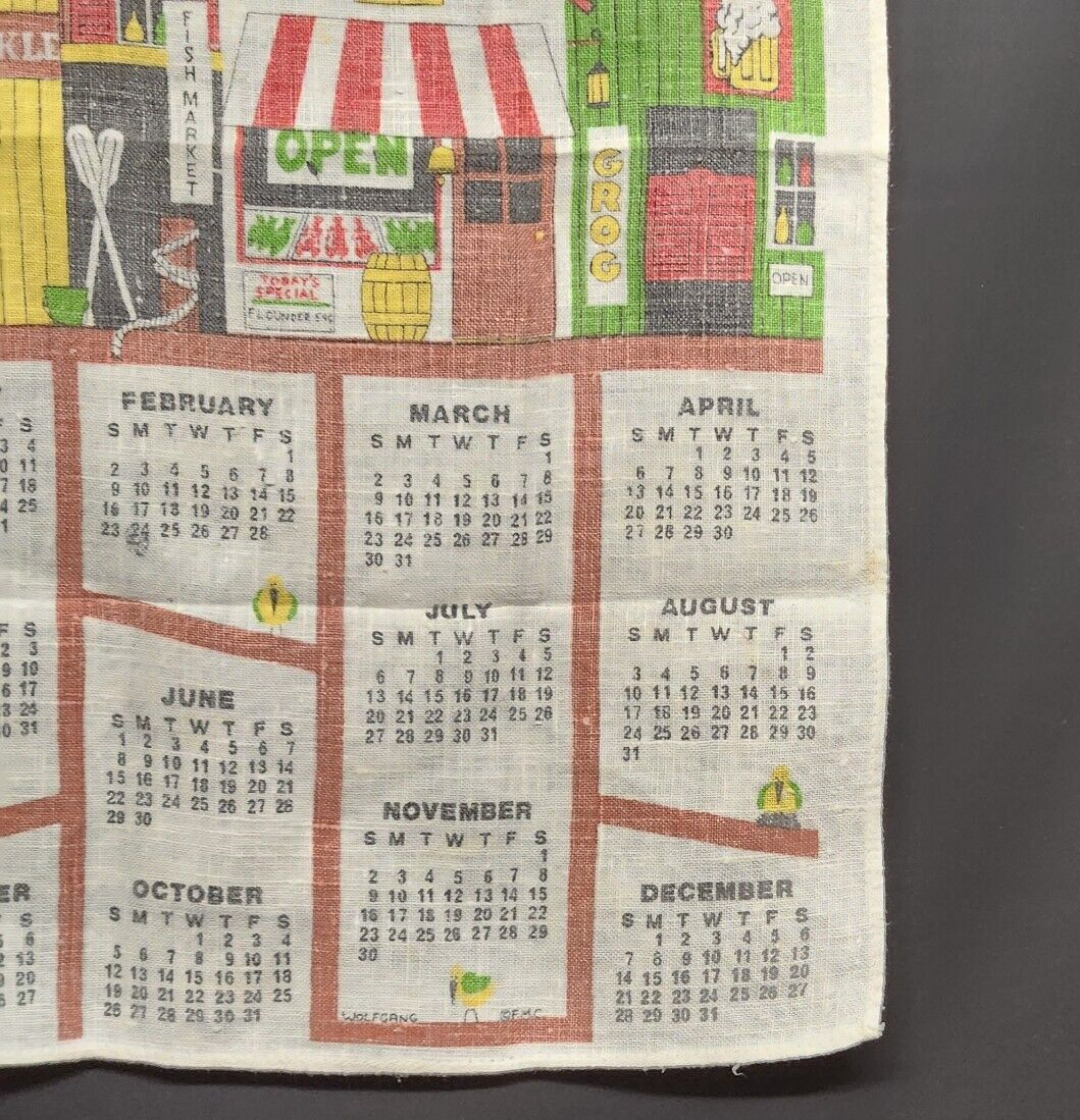 OceanWalk 1975 Calendar Linen Kitchen Towel Multicolor Lobster Seabass Inn Stain