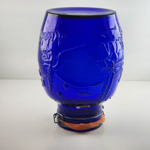 Rosenthal Netter Italian Cobalt Blue Large Round Mason Jar Farming Scene 10.5"