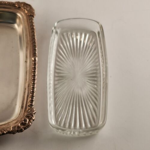Sliver Plate Butter Dish Vintage Tarnished Table Decor 3 Piece Top Bottom Insert