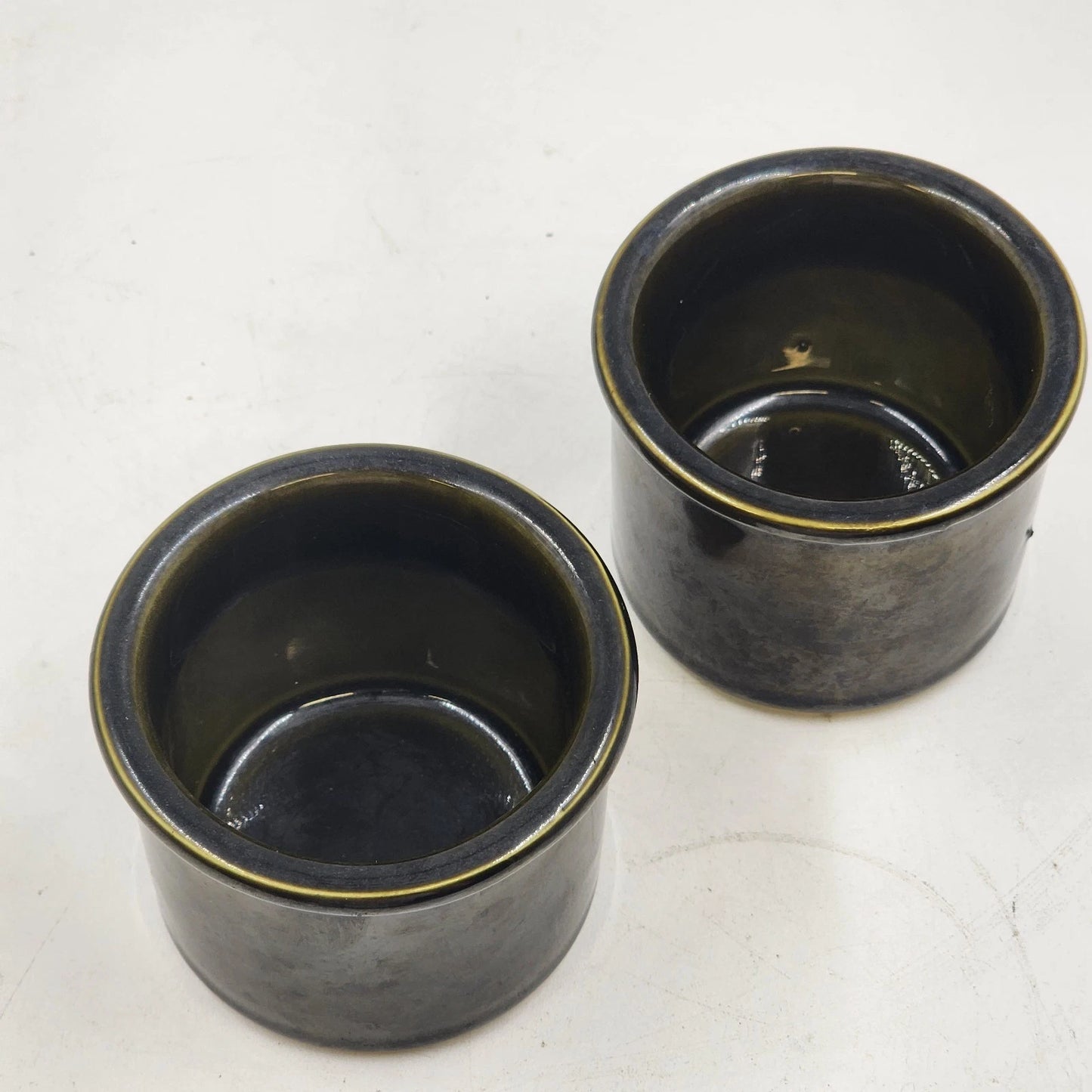 2 Votive Candle Holders USA Pottery Green Dip Cups Handmade 3"x2.5"