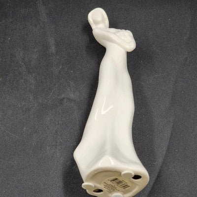2 Faceless Women Figurines Solid White & Off-White Glazed Porcelain Flowers 8.5"
