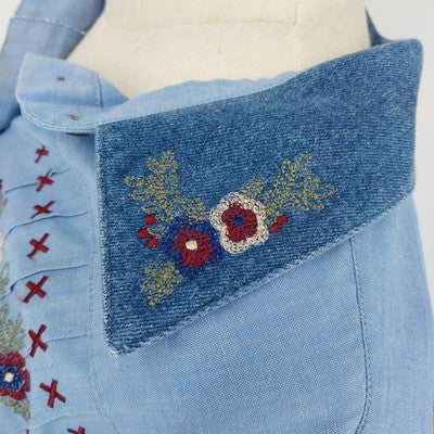 Tan Jay Women’s Blue Floral Embroidered Blouse Sz 16 Cotton Long Sleeve Top