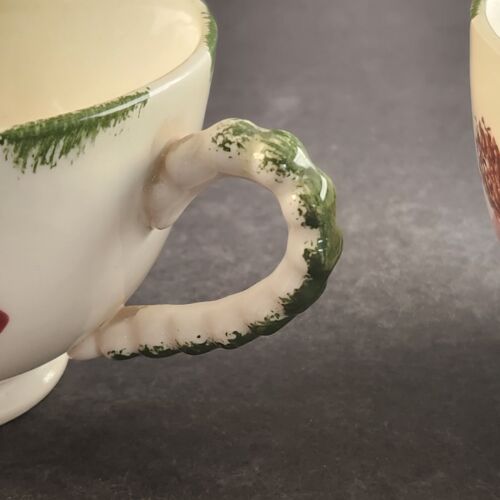 2 Blue Ridge Southern Potteries Tea Cup Hand Painted Allegro Design Vintage