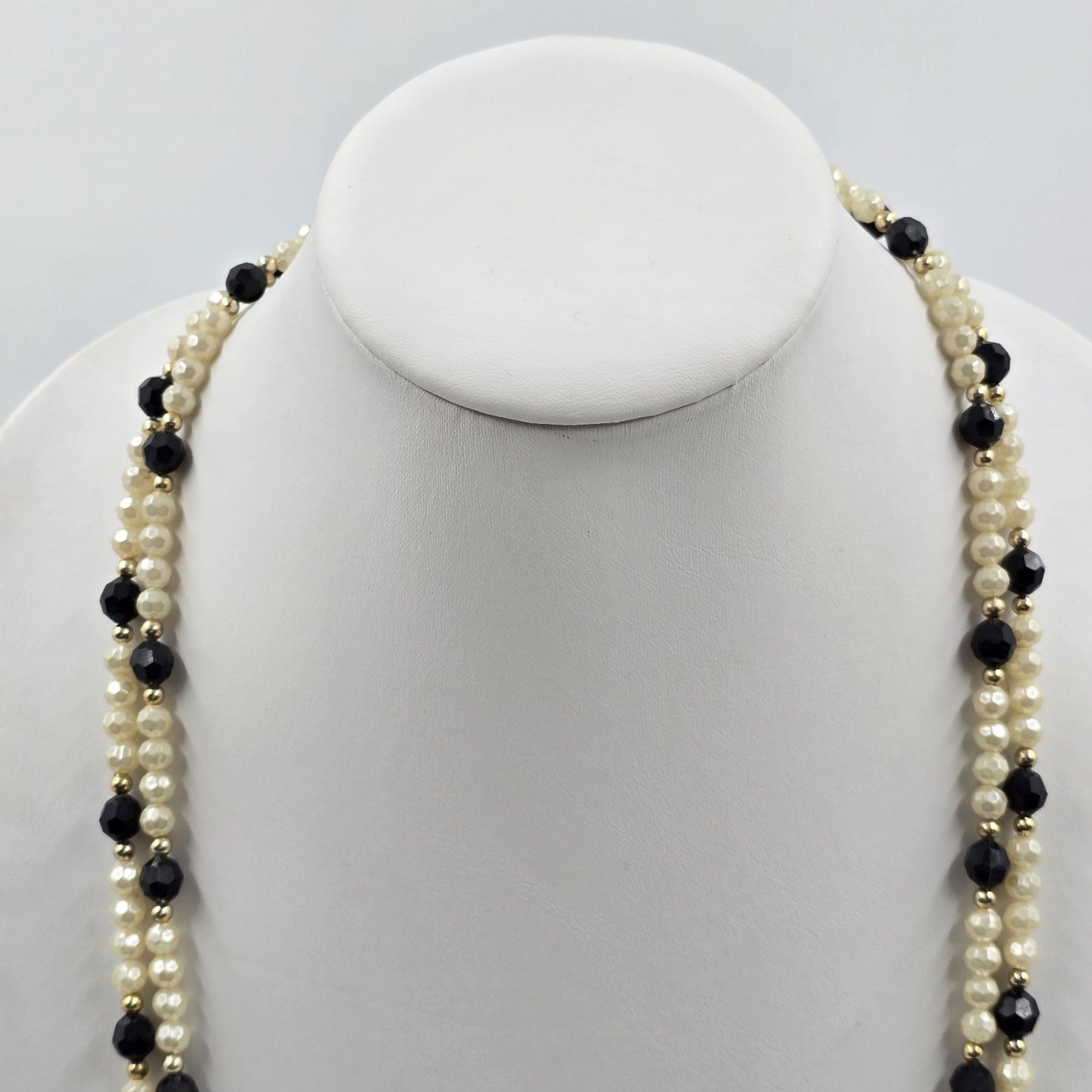 Black White & Gold Faux Pearl Stone Beaded 2 Strand Long Necklaces