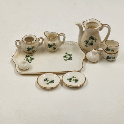 Lefton 10pc Mini Tea Set Shamrock Green Floral Decor Collectible