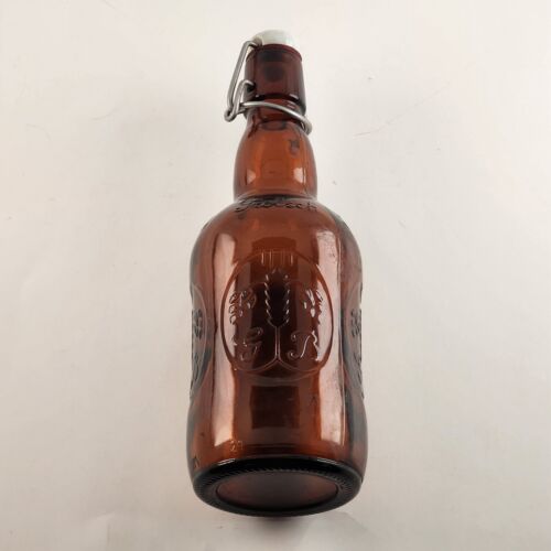 Grolsch Amber Brown Empty Beer Bottle with Porcelain Swing Top Lid Stopper