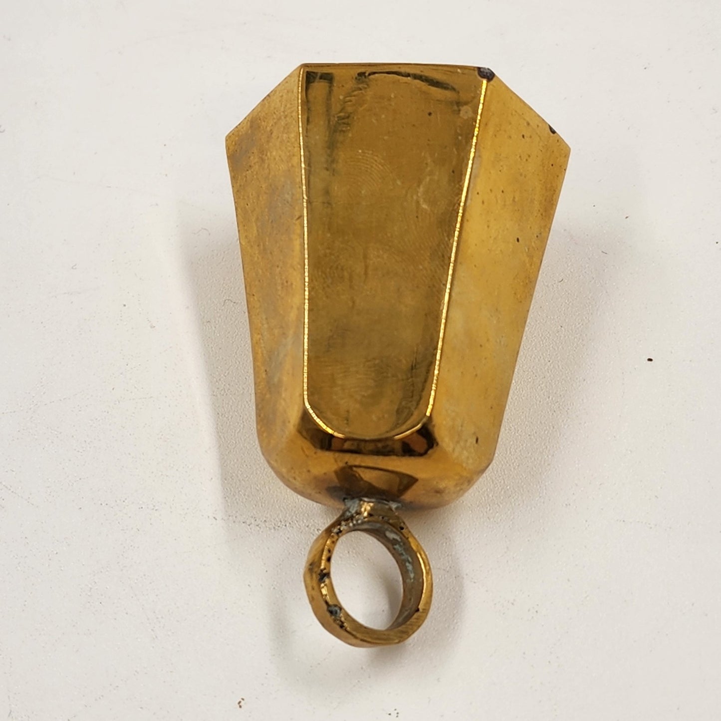 Cow Bell Hexagonal Solid Metal Brass w/Ring Handle Horse Sheep Goat 2" India