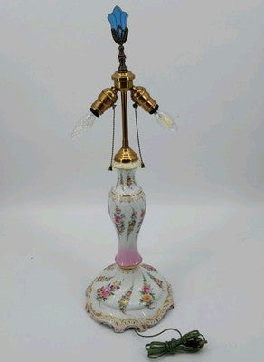 Luxurious Porcelain Floral 26" Table Lamp Carl Thieme Dresden DE 1890 Antique