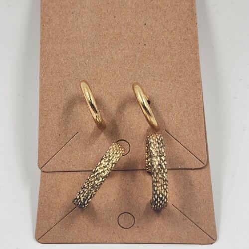 Gold Tone Hoop Earrings Lot 2 Pairs Rope Chain & Shiny Round Butterfly Closure