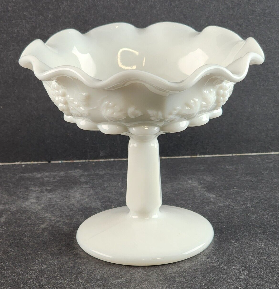 Footed Lipped Small Comport Paneled Grape Milk Glass by Westmoreland 5" Across