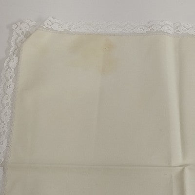 Set of 8 Dinner Napkins in Light Beige Cream w White Lace Edge Trim Linen 15.5"