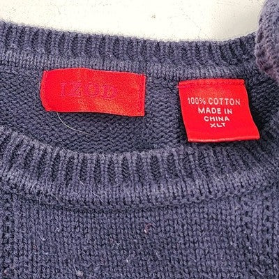 IZOD Sweater Blue Pullover Men's XLT Crewneck Cotton Long Sleeve Square Design