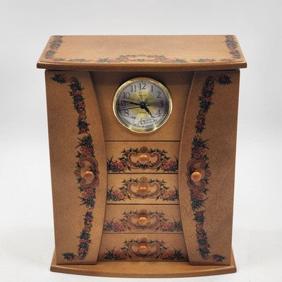 Linden Musical Jewelry Box Clock Giuseppe Studio 100 Vintage 11" x 6" x 13"h NOS