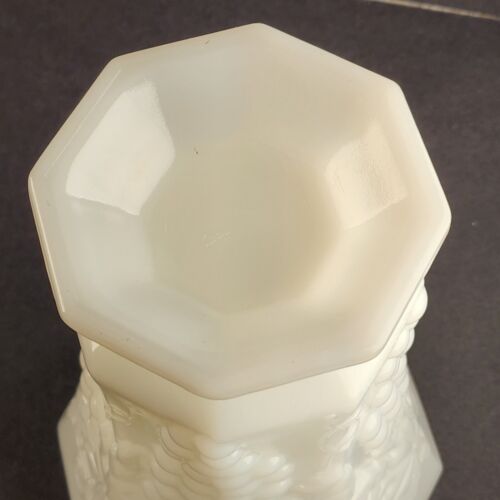 Anchor Hocking Milk Glass White Pitcher Grape Leaf Pattern Octagon Base 6.5" H