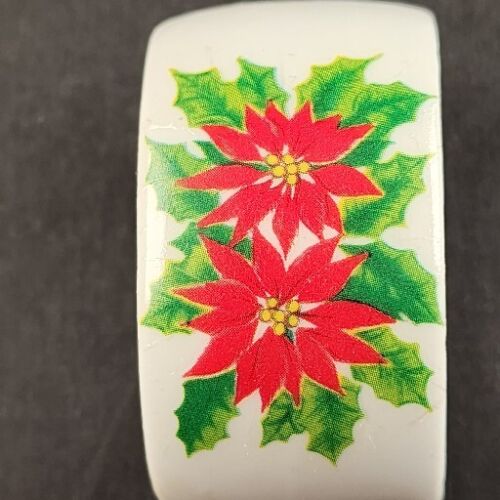 Handcrafted Porcelain Christmas Napkin Rings NOS Set of 4 Poinsettia and Holly