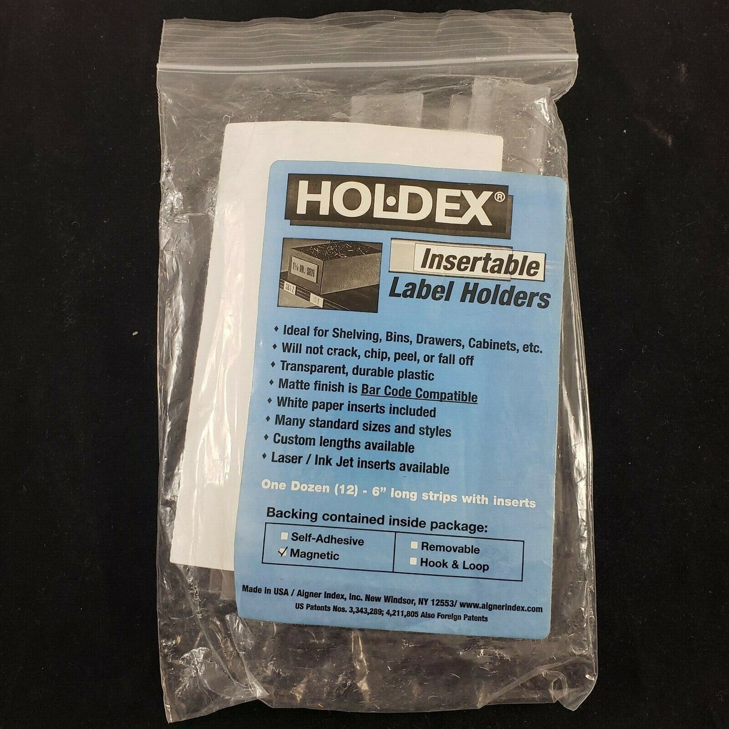 Aigner Index HOLDEX M-11 Magnetic Bin Label Holders 6" x 1" Clear Package of 12