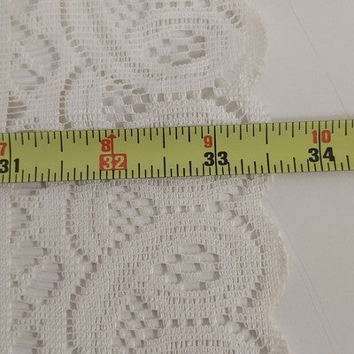 Set of 2 White Rectangle Lace Table Runners w Floral Doilies Scalloped Edge 33.5"