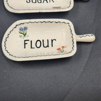Set Of 2 Ceramic Measuring Scoops Measures Flour and Sugar Hand Painted Homemade