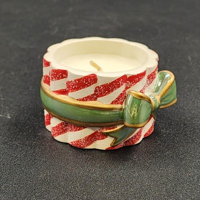 Avon Peppermint Tealight Holder Green Christmas Ribbon 2.5" Vintage China