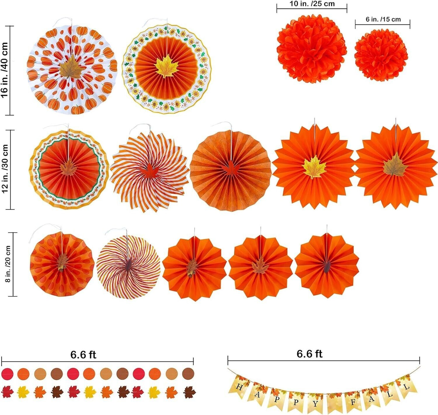 Winlyn 21 Pc Fall Party Decor Set – Orange Paper Fans & Garland Autumn