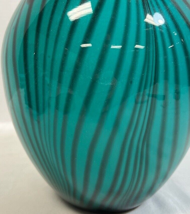 Murano Style Black Teal Swirled Cased Art Glass Italian Vase 15” Elegant Statement Piece Statement