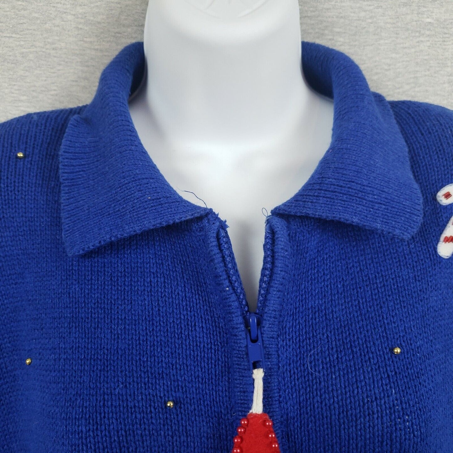 2004 Heirloom Collectibles 1XL Christmas Sweater Santa Claus Blue Zip Cardigan