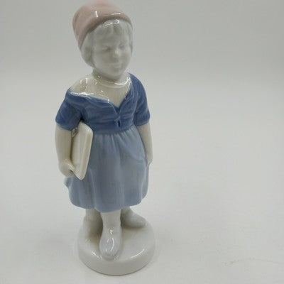 Gerold Porzellan Bavaria School Girl Figurine Blue Dress 6.5" Germany