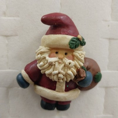 Santa Claus with Bag Clay Christmas Holiday Brooch Lapel Pin Silver Tone China