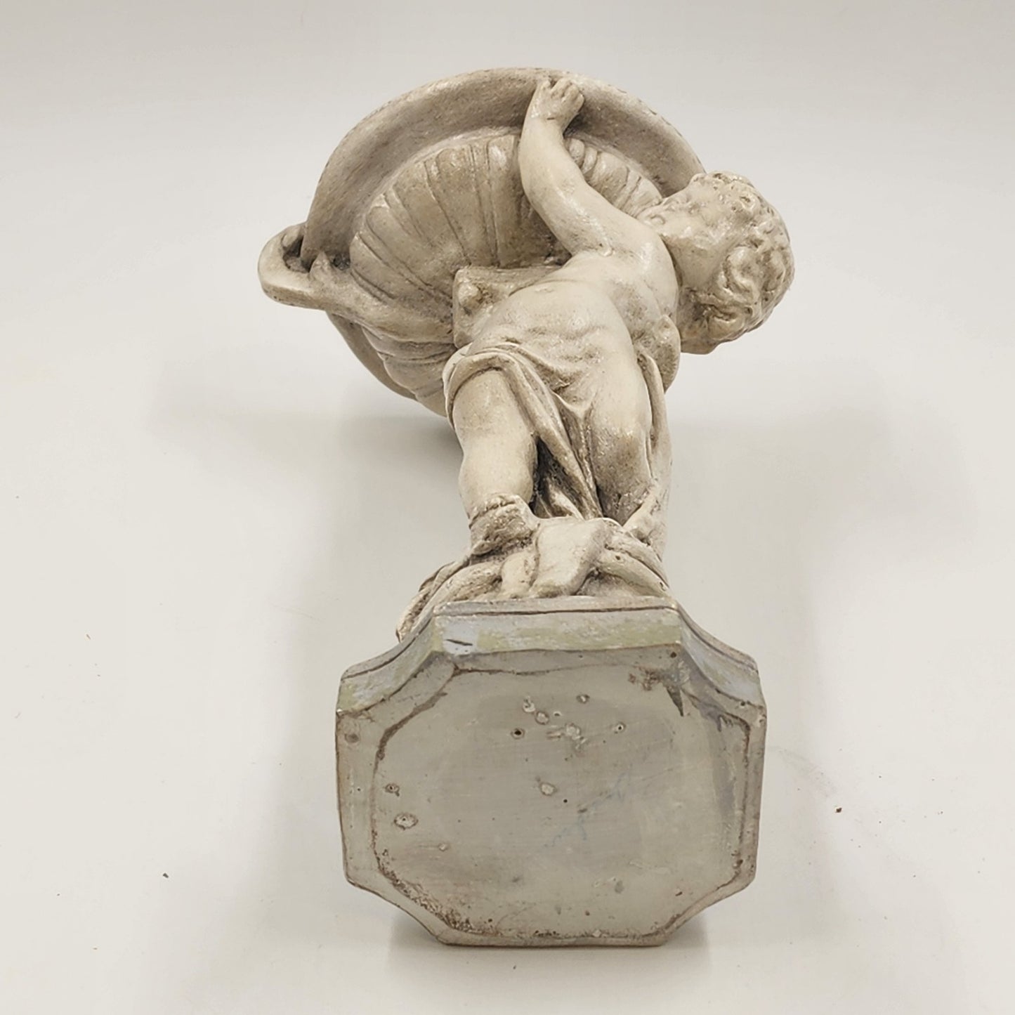 Alexander Backer Chalkware Cherub Angel Statue w/ Bowl Pedestal Ceramic 12" 1940