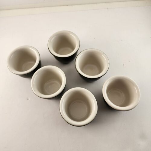 Set 6 Hall Pottery Green White Custard Cups Ramekin Dessert Restaurant