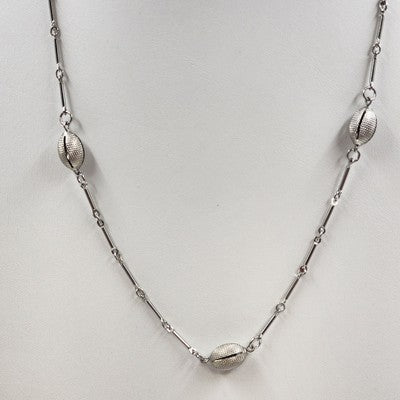 Silver Tone Bar & Link Chain with Three Oval Silver Tone Beads 12" Spring Ring