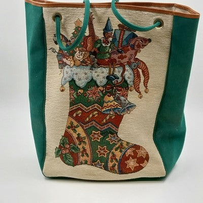 Heckathorn Christmas Stocking Tote Bag Lined w/ Zipper Pocket Shoulder