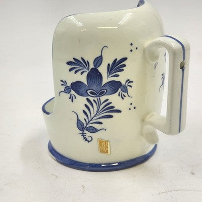 White with Blue Flower Design Scoop Shape Delftware Porcelain Candlestick Holder